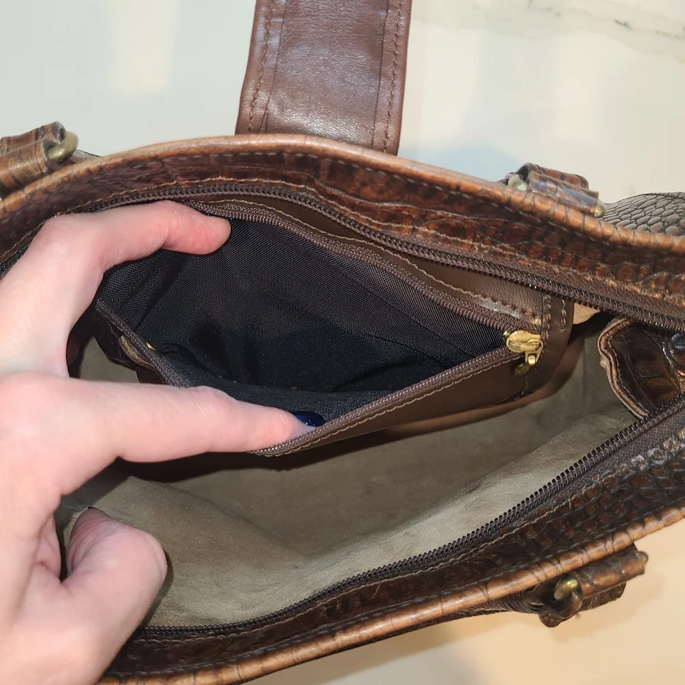 Brahmin Rich Brown Crocodile-Embossed Satchel